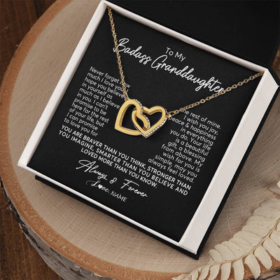 Interlocking Hearts Necklace 18K Yellow Gold Finish | Personalized To My Granddaughter Necklace From Grandma Nana Never Forget How Much I Love You Granddaughter Birthday Christmas Customized Gift Box Message Card | teecentury