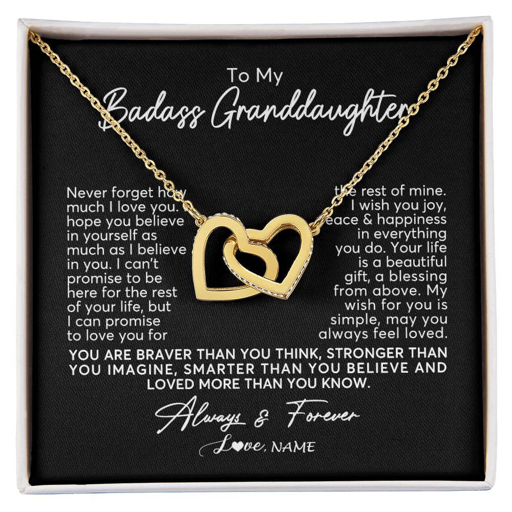 Interlocking Hearts Necklace 18K Yellow Gold Finish | Personalized To My Granddaughter Necklace From Grandma Nana Never Forget How Much I Love You Granddaughter Birthday Christmas Customized Gift Box Message Card | teecentury