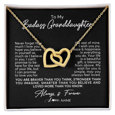 Interlocking Hearts Necklace 18K Yellow Gold Finish | Personalized To My Granddaughter Necklace From Grandma Nana Never Forget How Much I Love You Granddaughter Birthday Christmas Customized Gift Box Message Card | teecentury