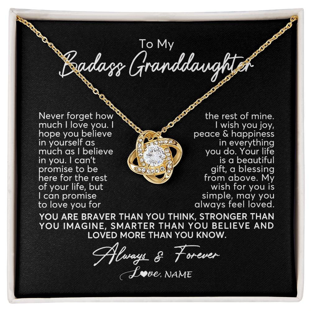 Love Knot Necklace 18K Yellow Gold Finish | Personalized To My Granddaughter Necklace From Grandma Nana Never Forget How Much I Love You Granddaughter Birthday Christmas Customized Gift Box Message Card | teecentury