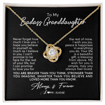Love Knot Necklace 18K Yellow Gold Finish | Personalized To My Granddaughter Necklace From Grandma Nana Never Forget How Much I Love You Granddaughter Birthday Christmas Customized Gift Box Message Card | teecentury