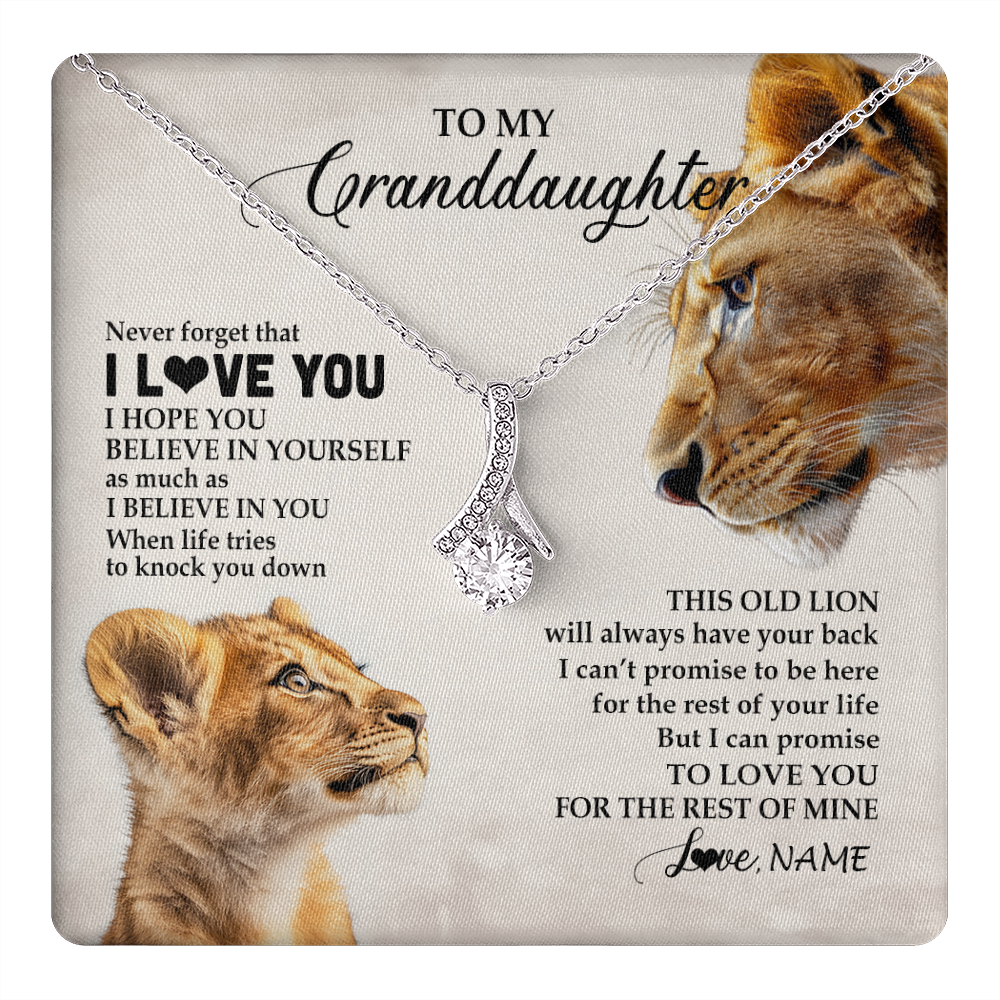 Alluring Beauty Necklace 14K White Gold Finish | 1 | Personalized To My Granddaughter Necklace From Grandma Nana Never Forget I Love You Lion Granddaughter Birthday Christmas Customized Message Card | teecentury