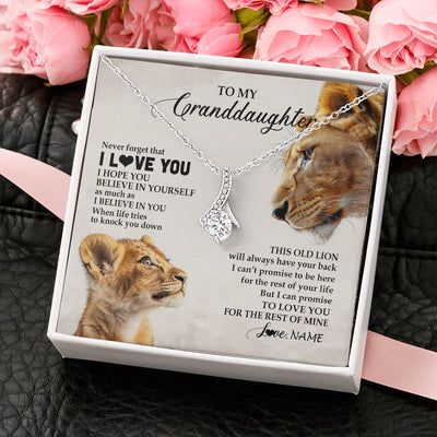Alluring Beauty Necklace 14K White Gold Finish | 2 | Personalized To My Granddaughter Necklace From Grandma Nana Never Forget I Love You Lion Granddaughter Birthday Christmas Customized Message Card | teecentury