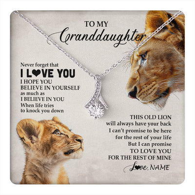 Alluring Beauty Necklace 14K White Gold Finish | 1 | Personalized To My Granddaughter Necklace From Grandma Nana Never Forget I Love You Lion Granddaughter Birthday Christmas Customized Message Card | teecentury