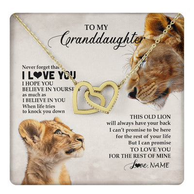 Interlocking Hearts Necklace 18K Yellow Gold Finish | 1 | Personalized To My Granddaughter Necklace From Grandma Nana Never Forget I Love You Lion Granddaughter Birthday Christmas Customized Message Card | teecentury