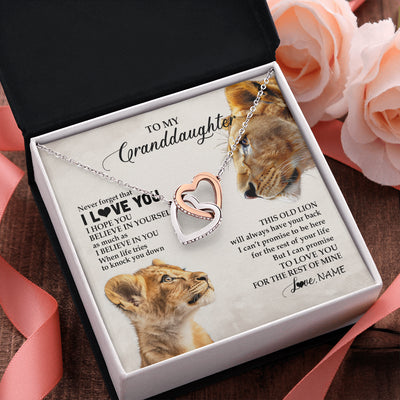 Interlocking Hearts Necklace Stainless Steel & Rose Gold Finish | 2 | Personalized To My Granddaughter Necklace From Grandma Nana Never Forget I Love You Lion Granddaughter Birthday Christmas Customized Message Card | teecentury