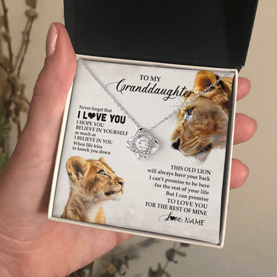 Love Knot Necklace 14K White Gold Finish | 2 | Personalized To My Granddaughter Necklace From Grandma Nana Never Forget I Love You Lion Granddaughter Birthday Christmas Customized Message Card | teecentury
