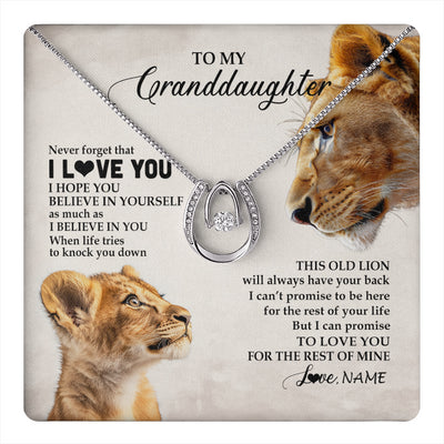 Lucky In Love Necklace 14K White Gold Finish | 1 | Personalized To My Granddaughter Necklace From Grandma Nana Never Forget I Love You Lion Granddaughter Birthday Christmas Customized Message Card | teecentury