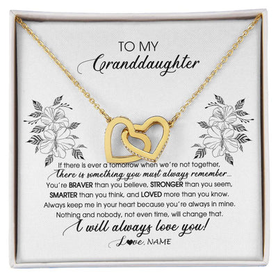 Interlocking Hearts Necklace 18K Yellow Gold Finish | Personalized To My Granddaughter Necklace From Grandma Nana Papa Not Even Time Floral Granddaughter Graduation Birthday Customized Message Card | teecentury