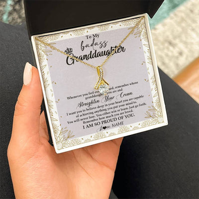 Alluring Beauty Necklace 18K Yellow Gold Finish | Personalized To My Granddaughter Necklace From Grandma Nana Straighten Your Crown Granddaughter Birthday Graduation Christmas Customized Gift Box Message Card | teecentury