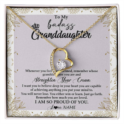 Forever Love Necklace 18K Yellow Gold Finish | Personalized To My Granddaughter Necklace From Grandma Nana Straighten Your Crown Granddaughter Birthday Graduation Christmas Customized Gift Box Message Card | teecentury