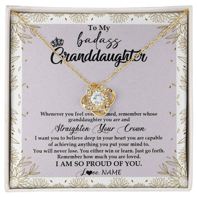 Love Knot Necklace 18K Yellow Gold Finish | Personalized To My Granddaughter Necklace From Grandma Nana Straighten Your Crown Granddaughter Birthday Graduation Christmas Customized Gift Box Message Card | teecentury