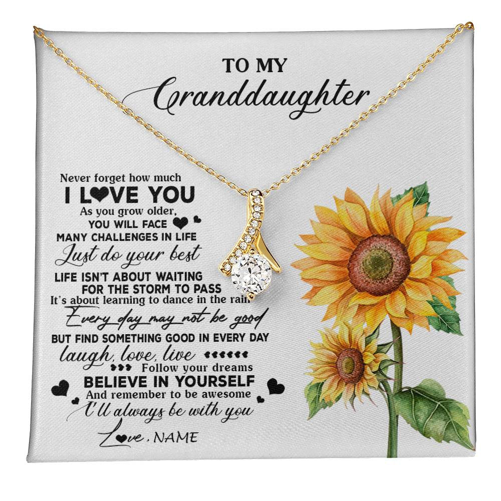 Alluring Beauty Necklace 18K Yellow Gold Finish | 1 | Personalized To My Granddaughter Necklace From Grandma Nana Sunflower Wood Laugh Love Live Granddaughter Birthday Christmas Customized Gift Box Message Card | teecentury