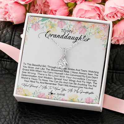 Alluring Beauty Necklace 14K White Gold Finish | 2 | Personalized To My Granddaughter Necklace From Grandma Nana To This Beautiful Granddaughter Jewelry Birthday Christmas Customized Gift Box Message Card | teecentury