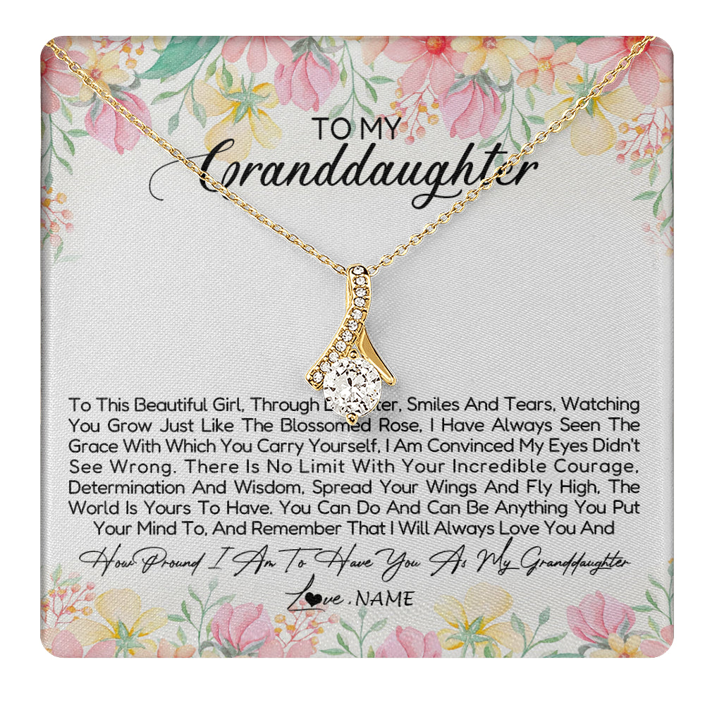 Alluring Beauty Necklace 18K Yellow Gold Finish | 1 | Personalized To My Granddaughter Necklace From Grandma Nana To This Beautiful Granddaughter Jewelry Birthday Christmas Customized Gift Box Message Card | teecentury