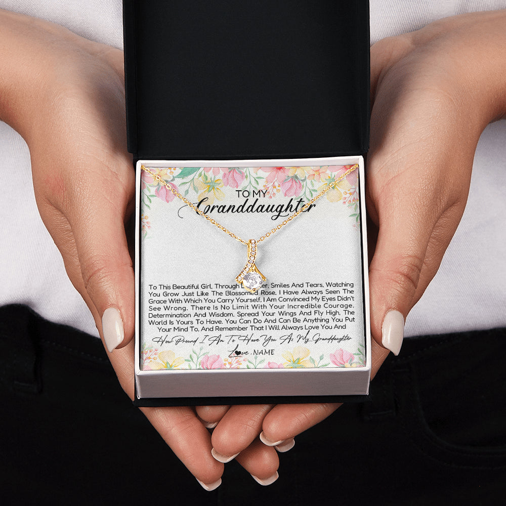 Alluring Beauty Necklace 18K Yellow Gold Finish | 2 | Personalized To My Granddaughter Necklace From Grandma Nana To This Beautiful Granddaughter Jewelry Birthday Christmas Customized Gift Box Message Card | teecentury