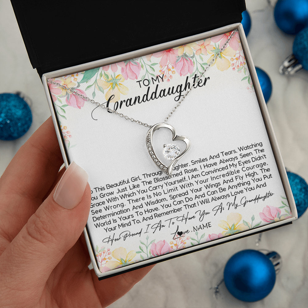 Forever Love Necklace 14K White Gold Finish | 2 | Personalized To My Granddaughter Necklace From Grandma Nana To This Beautiful Granddaughter Jewelry Birthday Christmas Customized Gift Box Message Card | teecentury