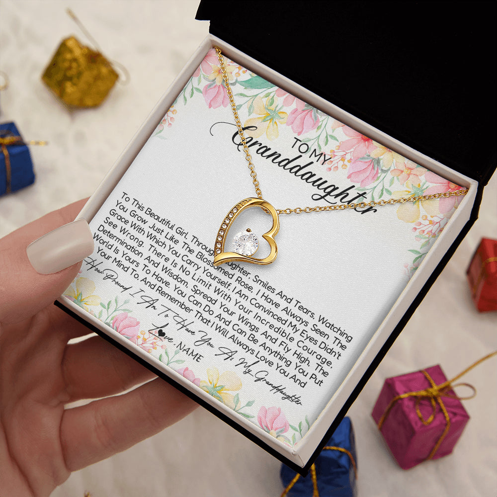 Forever Love Necklace 18K Yellow Gold Finish | 2 | Personalized To My Granddaughter Necklace From Grandma Nana To This Beautiful Granddaughter Jewelry Birthday Christmas Customized Gift Box Message Card | teecentury