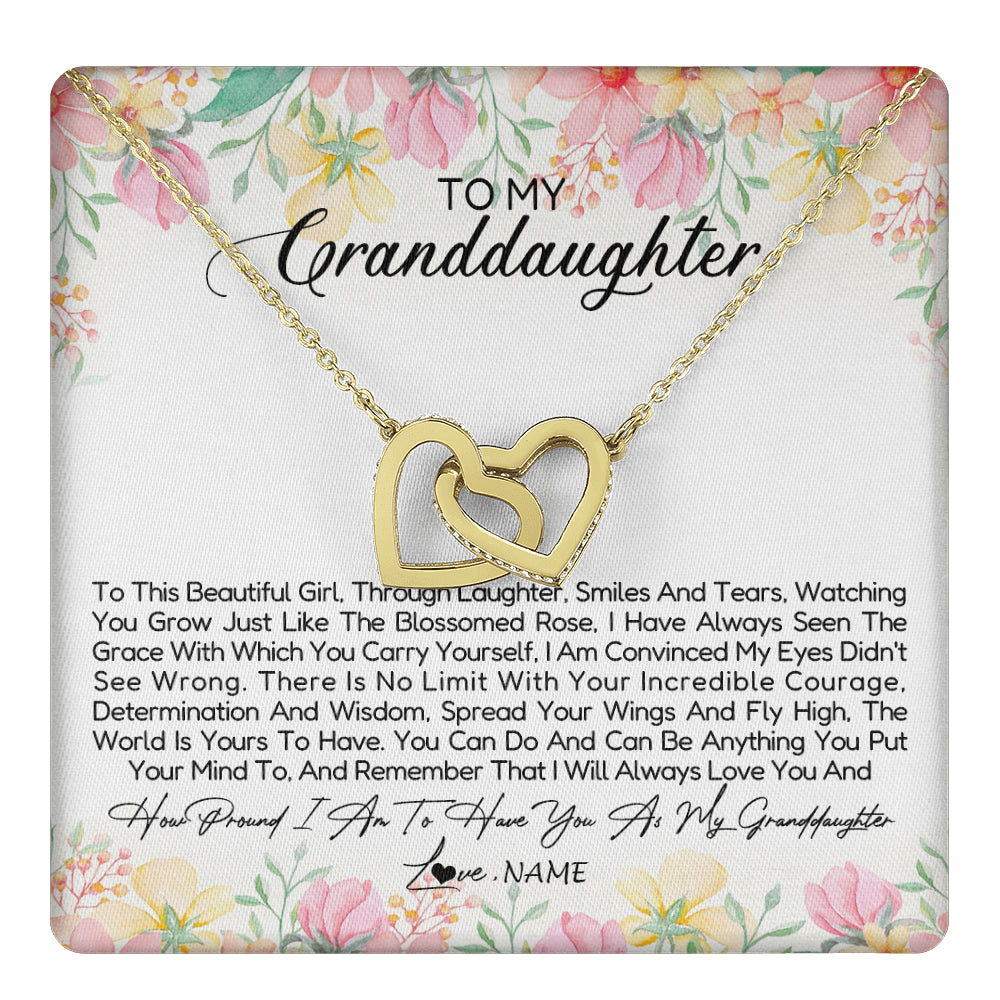 Interlocking Hearts Necklace 18K Yellow Gold Finish | 1 | Personalized To My Granddaughter Necklace From Grandma Nana To This Beautiful Granddaughter Jewelry Birthday Christmas Customized Gift Box Message Card | teecentury