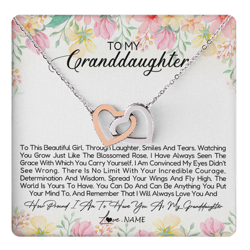 Interlocking Hearts Necklace Stainless Steel & Rose Gold Finish | 1 | Personalized To My Granddaughter Necklace From Grandma Nana To This Beautiful Granddaughter Jewelry Birthday Christmas Customized Gift Box Message Card | teecentury