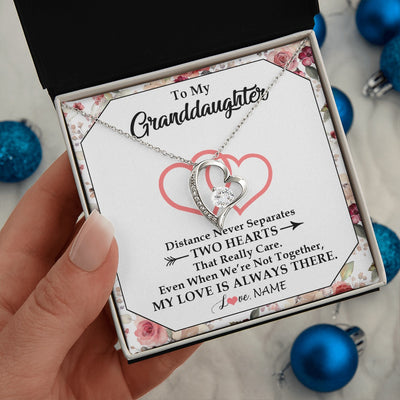 Forever Love Necklace 14K White Gold Finish | 2 | Personalized To My Granddaughter Necklace From Grandma Nana Two Hearts Together Granddaughter Birthday Christmas Customized Gift Box Message Card | teecentury.myshopify