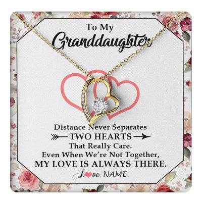 Forever Love Necklace 18K Yellow Gold Finish | 1 | Personalized To My Granddaughter Necklace From Grandma Nana Two Hearts Together Granddaughter Birthday Christmas Customized Gift Box Message Card | teecentury.myshopify