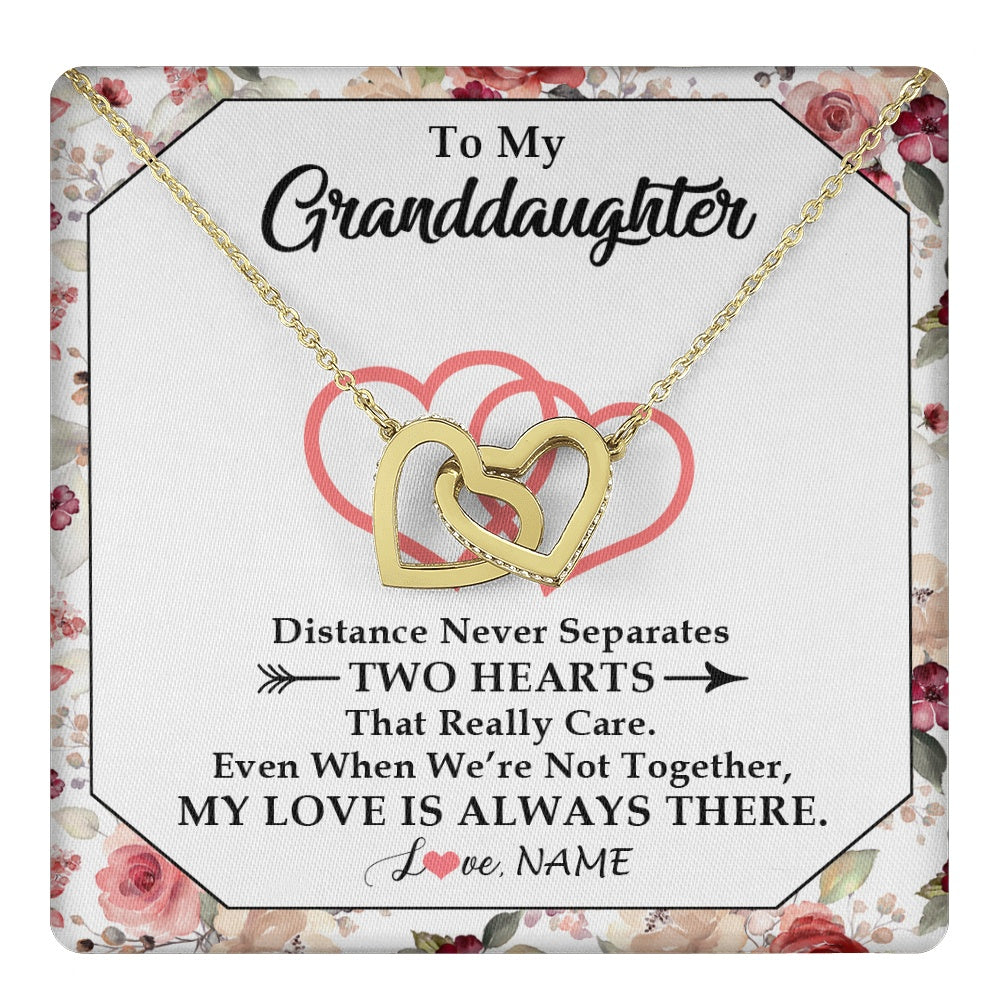 Interlocking Hearts Necklace 18K Yellow Gold Finish | 1 | Personalized To My Granddaughter Necklace From Grandma Nana Two Hearts Together Granddaughter Birthday Christmas Customized Gift Box Message Card | teecentury.myshopify