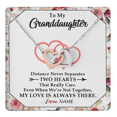Interlocking Hearts Necklace Stainless Steel & Rose Gold Finish | 1 | Personalized To My Granddaughter Necklace From Grandma Nana Two Hearts Together Granddaughter Birthday Christmas Customized Gift Box Message Card | teecentury.myshopify