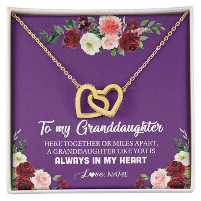 Interlocking Hearts Necklace 18K Yellow Gold Finish | Personalized To My Granddaughter Necklace From Grandma Nana You Is Always In My Heart Granddaughter Birthday Christmas Customized Gift Box Message Card | teecentury