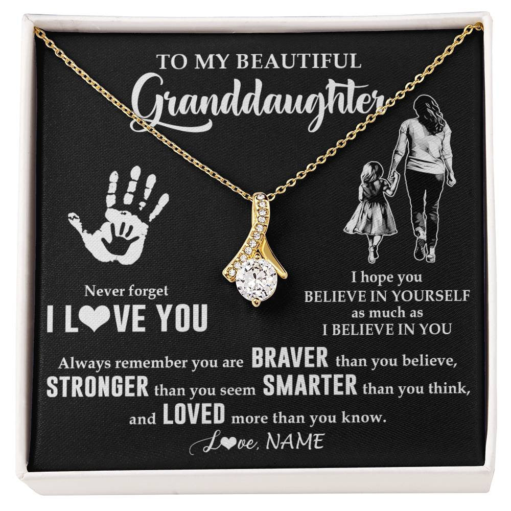 Alluring Beauty Necklace 18K Yellow Gold Finish | 1 | Personalized To My Granddaughter Necklace From Grandma Never Forget I Love You Granddaughter Birthday Christmas Graduation Customized Gift Box Message Card | teecentury
