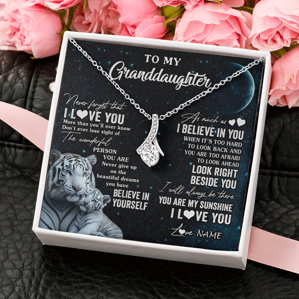 Alluring Beauty Necklace 14K White Gold Finish | 2 | Personalized To My Granddaughter Necklace From Grandma Never Forget I Love You White Tiger Granddaughter Birthday Christmas Customized Gift Box Message Card | teecentury