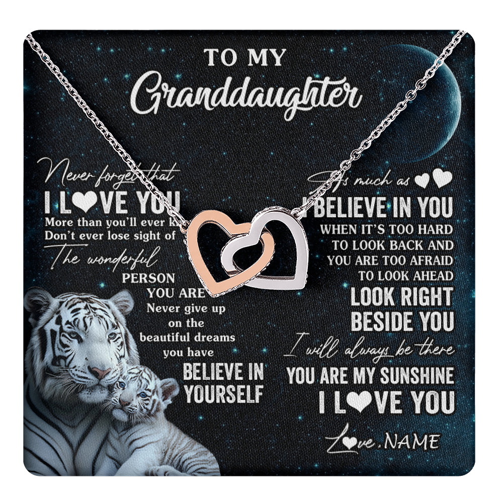 Interlocking Hearts Necklace Stainless Steel & Rose Gold Finish | 1 | Personalized To My Granddaughter Necklace From Grandma Never Forget I Love You White Tiger Granddaughter Birthday Christmas Customized Gift Box Message Card | teecentury