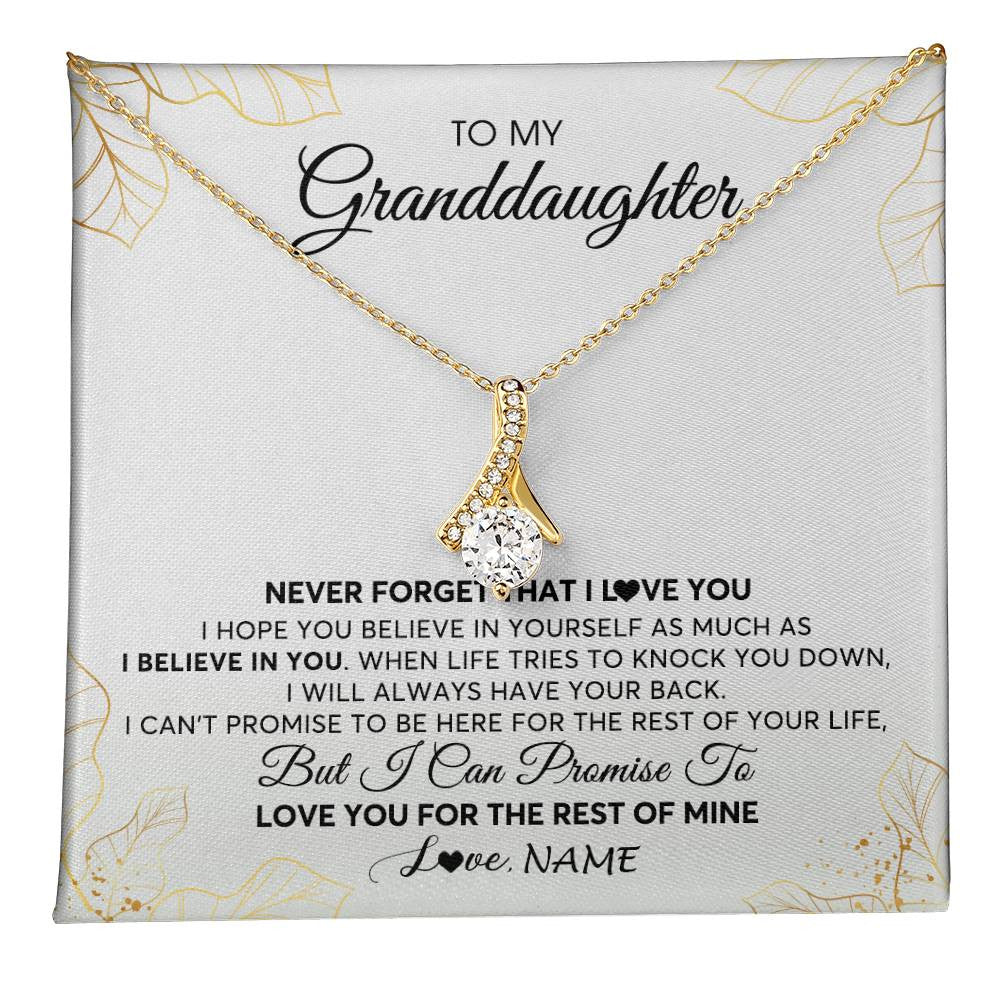Alluring Beauty Necklace 18K Yellow Gold Finish | 1 | Personalized To My Granddaughter Necklace From Grandma Never Forget That I Love You Granddaughter Birthday Christmas Customized Gift Box Message Card | teecentury