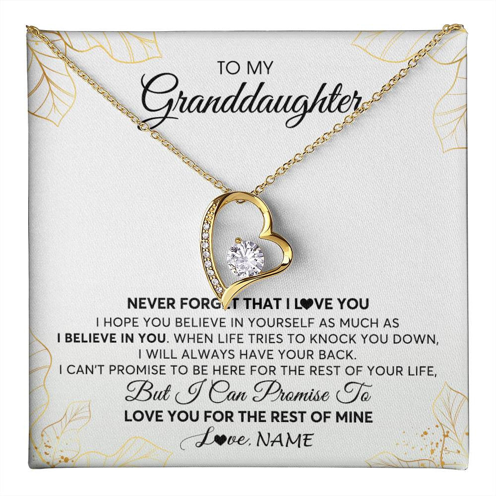 Forever Love Necklace 18K Yellow Gold Finish | 1 | Personalized To My Granddaughter Necklace From Grandma Never Forget That I Love You Granddaughter Birthday Christmas Customized Gift Box Message Card | teecentury