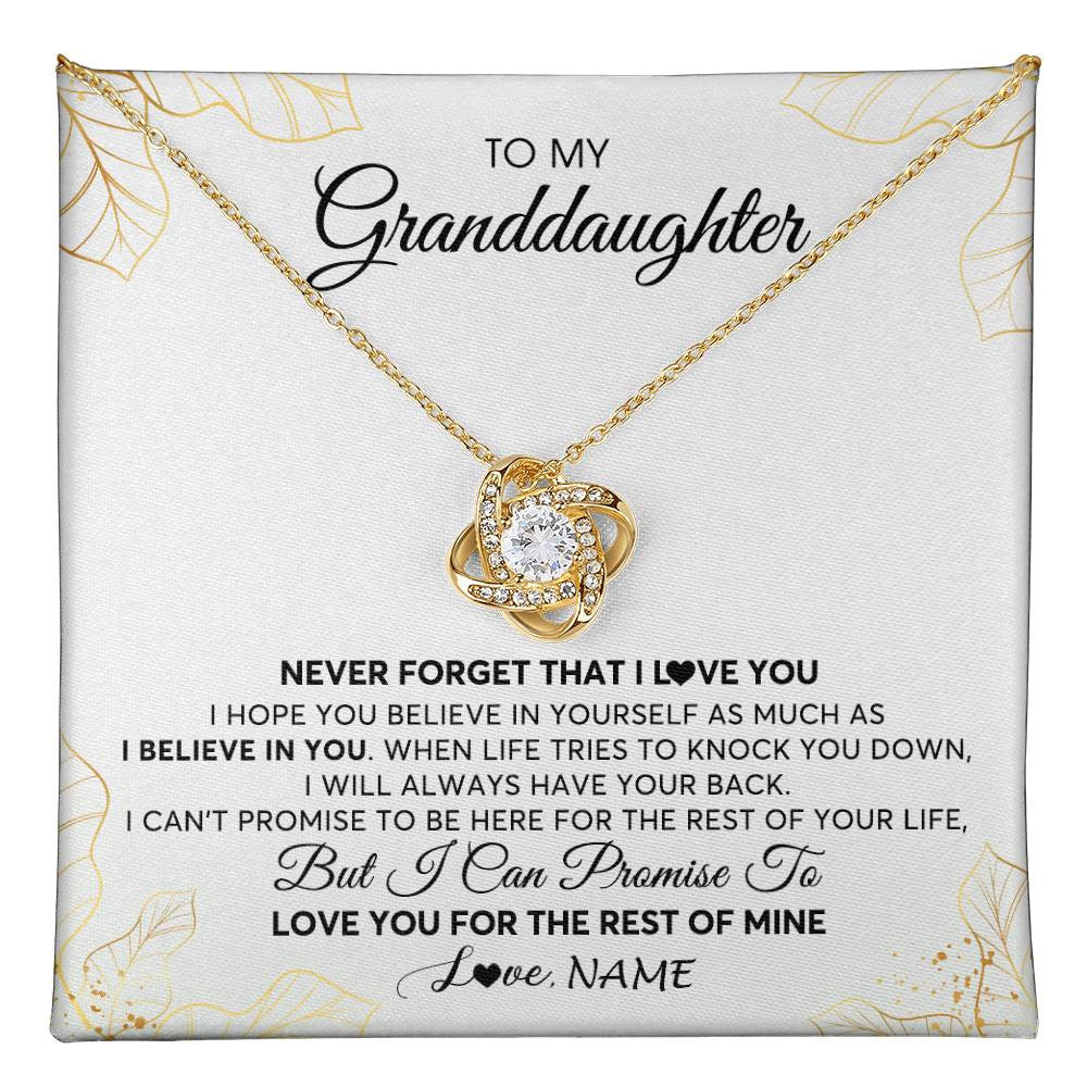 Love Knot Necklace 18K Yellow Gold Finish | 1 | Personalized To My Granddaughter Necklace From Grandma Never Forget That I Love You Granddaughter Birthday Christmas Customized Gift Box Message Card | teecentury