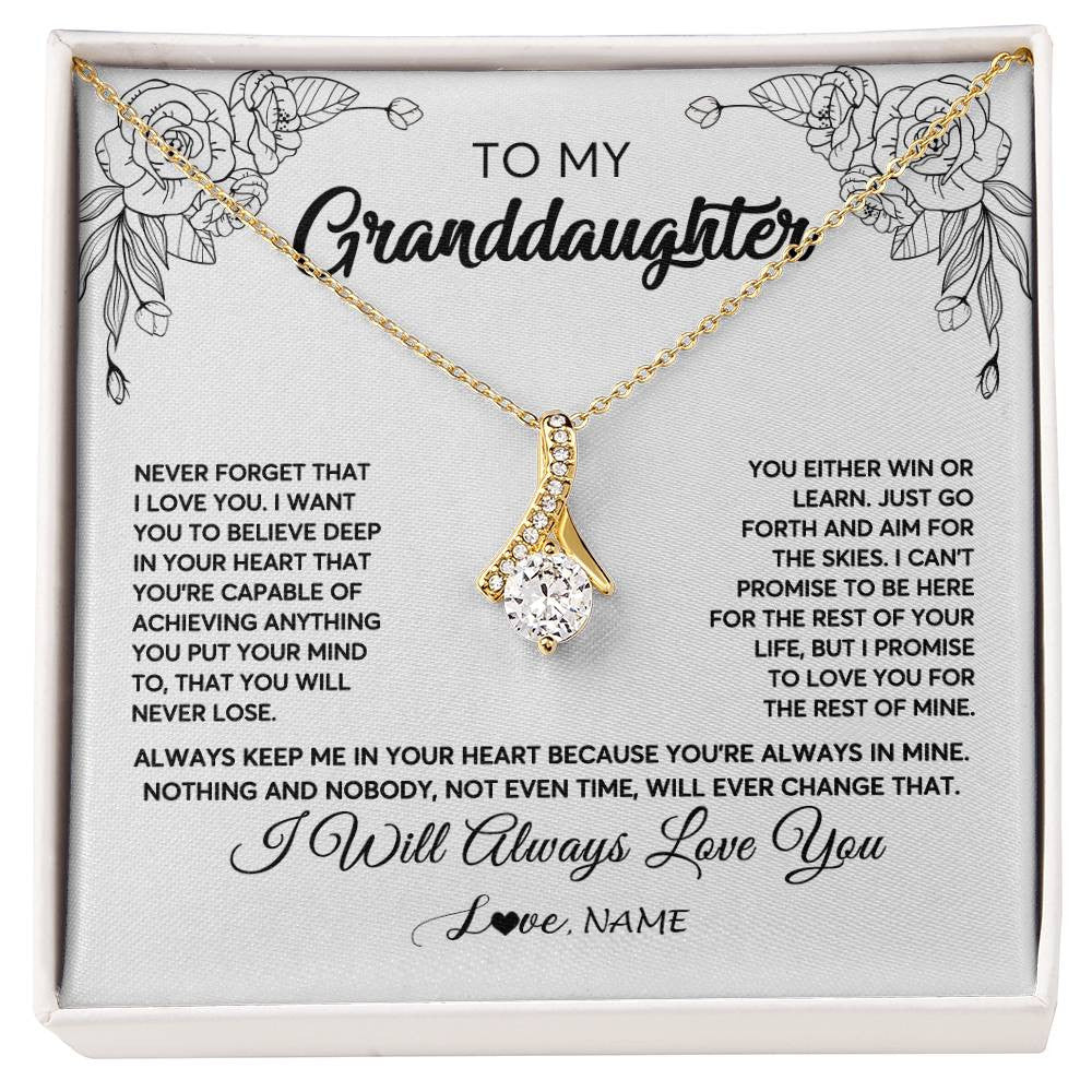 Alluring Beauty Necklace 18K Yellow Gold Finish | Personalized To My Granddaughter Necklace From Grandma Never Forget That I Love You Granddaughter Birthday Christmas Jewelry Customized Gift Box Message Card | teecentury