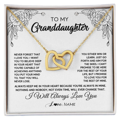 Interlocking Hearts Necklace 18K Yellow Gold Finish | Personalized To My Granddaughter Necklace From Grandma Never Forget That I Love You Granddaughter Birthday Christmas Jewelry Customized Gift Box Message Card | teecentury