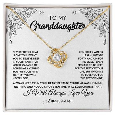 Love Knot Necklace 18K Yellow Gold Finish | Personalized To My Granddaughter Necklace From Grandma Never Forget That I Love You Granddaughter Birthday Christmas Jewelry Customized Gift Box Message Card | teecentury