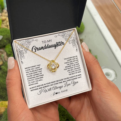 Love Knot Necklace 18K Yellow Gold Finish | Personalized To My Granddaughter Necklace From Grandma Never Forget That I Love You Granddaughter Birthday Christmas Jewelry Customized Gift Box Message Card | teecentury