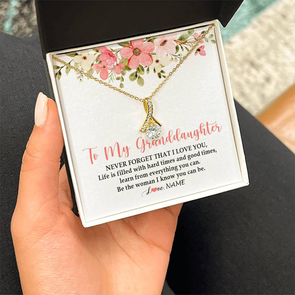 Alluring Beauty Necklace 18K Yellow Gold Finish | Personalized To My Granddaughter Necklace From Grandma Never Forget That I Love You Granddaughter Jewelry Birthday Christmas Customized Gift Box Message Card | teecentury