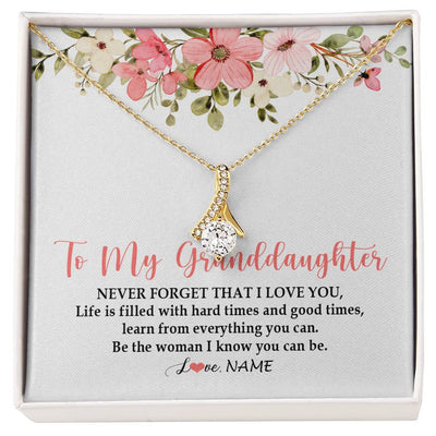 Alluring Beauty Necklace 18K Yellow Gold Finish | Personalized To My Granddaughter Necklace From Grandma Never Forget That I Love You Granddaughter Jewelry Birthday Christmas Customized Gift Box Message Card | teecentury