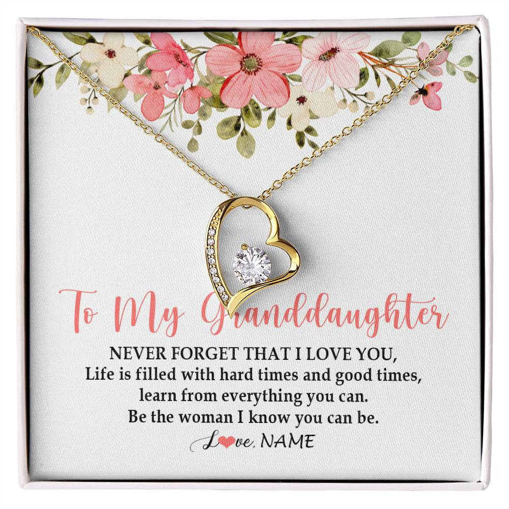 Forever Love Necklace 18K Yellow Gold Finish | Personalized To My Granddaughter Necklace From Grandma Never Forget That I Love You Granddaughter Jewelry Birthday Christmas Customized Gift Box Message Card | teecentury