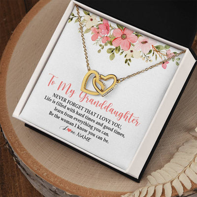 Interlocking Hearts Necklace 18K Yellow Gold Finish | Personalized To My Granddaughter Necklace From Grandma Never Forget That I Love You Granddaughter Jewelry Birthday Christmas Customized Gift Box Message Card | teecentury
