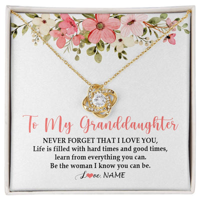 Love Knot Necklace 18K Yellow Gold Finish | Personalized To My Granddaughter Necklace From Grandma Never Forget That I Love You Granddaughter Jewelry Birthday Christmas Customized Gift Box Message Card | teecentury