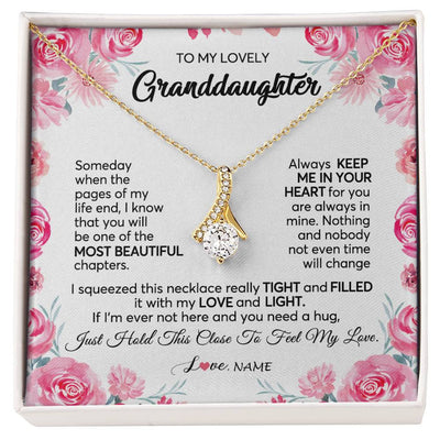 Alluring Beauty Necklace 18K Yellow Gold Finish | 1 | Personalized To My Granddaughter Necklace From Grandma Papa Always Keep Me in Your Heart Granddaughter Birthday Christmas Customized Gift Box Message Card | teecentury