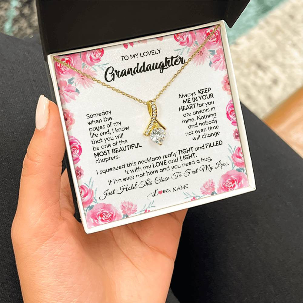 Alluring Beauty Necklace 18K Yellow Gold Finish | 2 | Personalized To My Granddaughter Necklace From Grandma Papa Always Keep Me in Your Heart Granddaughter Birthday Christmas Customized Gift Box Message Card | teecentury