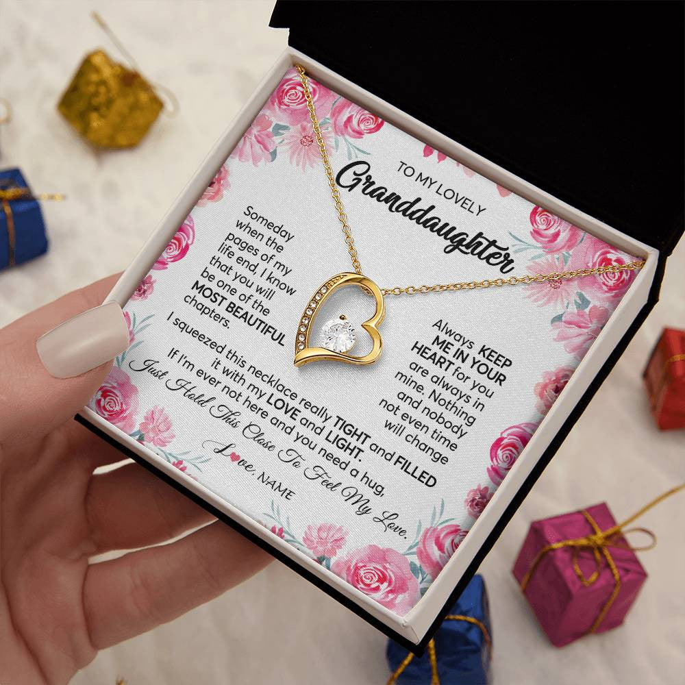 Forever Love Necklace 18K Yellow Gold Finish | 2 | Personalized To My Granddaughter Necklace From Grandma Papa Always Keep Me in Your Heart Granddaughter Birthday Christmas Customized Gift Box Message Card | teecentury