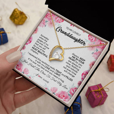 Forever Love Necklace 18K Yellow Gold Finish | 2 | Personalized To My Granddaughter Necklace From Grandma Papa Always Keep Me in Your Heart Granddaughter Birthday Christmas Customized Gift Box Message Card | teecentury