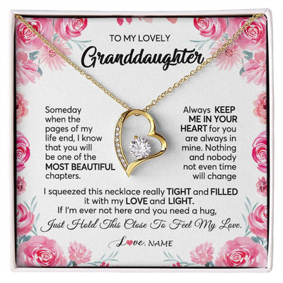 Forever Love Necklace 18K Yellow Gold Finish | 1 | Personalized To My Granddaughter Necklace From Grandma Papa Always Keep Me in Your Heart Granddaughter Birthday Christmas Customized Gift Box Message Card | teecentury