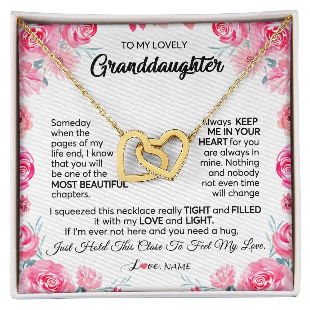 Interlocking Hearts Necklace 18K Yellow Gold Finish | 1 | Personalized To My Granddaughter Necklace From Grandma Papa Always Keep Me in Your Heart Granddaughter Birthday Christmas Customized Gift Box Message Card | teecentury